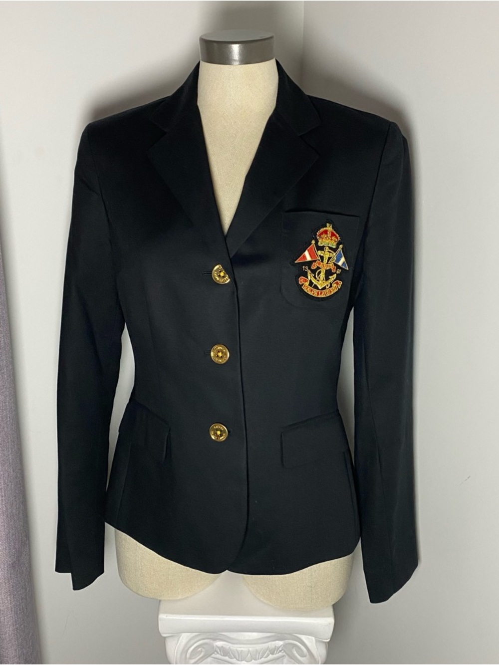 Ralph Lauren Black Crest-Embroidered Gold-Button Blazer